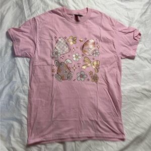 Size Medium Cute Easter Bunny & Egg Graphic T-Shirt | Pink Women’s Easter Shirt